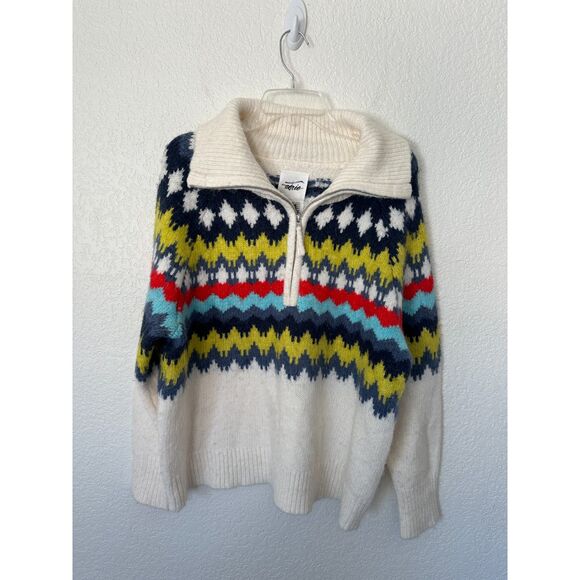 AERIE Quarter Zip Sweater Fair Isle Cozy Soft Thick Chunky Nordic Size Medium - Picture 2 of 10